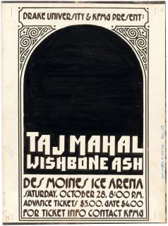 TAJ MAHAL 1972 DE MOINES, IOWA CONCERT POSTER MECHANICAL ART & STAT PAIR. | Hake’s