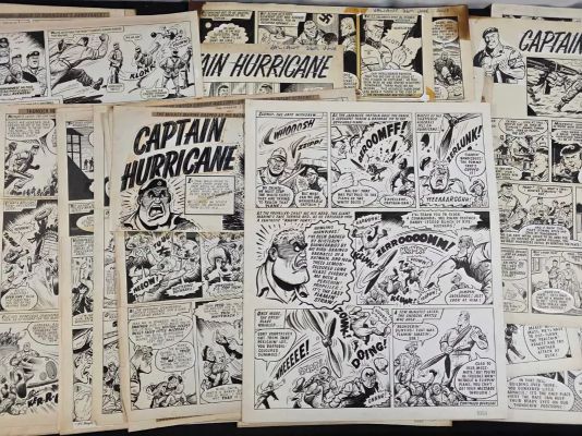 Lot 339 - CAPTAIN HURRICANE circa 30+ original comic book art pages c.1966 -71 from VALIANT British comic | Excalibur Auctions