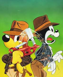 Roger Mas / Illustration originale réalisée pour la couverture du magazine super Pif gadget n°35 de 1990 , sur le thème d‘Indiana Jones. Rare. Superbe qualité d‘exécution à l‘aquarelle et encre de Chine. TBE+. 25 X 32 cm - Lot 389 :