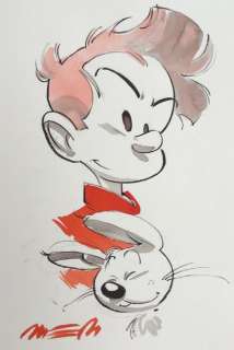 Munuera - Illustration originale en couleur sur papier vergé épais - Spirou et Spip | Catawiki