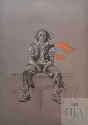 Jérémy / Barracuda. Dessin Original Qui Illustre Raffy, Fils Du Capitaine. Réalisé D’après Une Photo de Léonardo Di Caprio Pour La Page Titre Du Tt Canal Bd. Mine de Plomb Sur Papier de Couleur Vers 2010. Signé. Tbe+. Format A4 |  | Dagoty