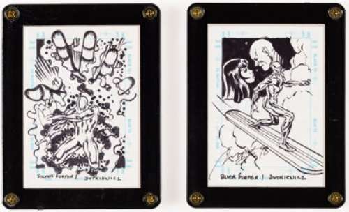 Michal Dutkiewicz - Marvel: The Silver Age Trading Card Sketch Illustration Silver Surfer Original Art Group of 2 (S... (Total: 2 Original Art)