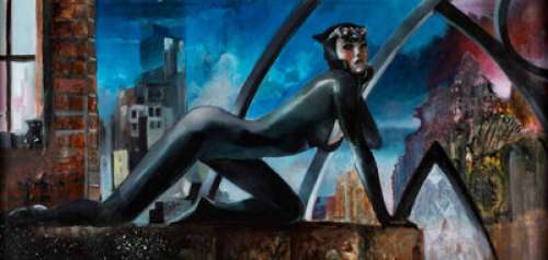 Unidentified artist - superhero sketches - Mielan Zebrowski - Catwoman Painting Original Art (undated)....