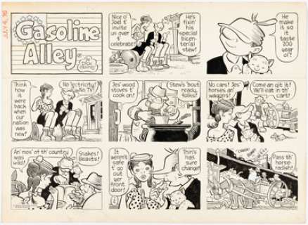 Moores, Dick - Dick Moores Gasoline Alley Sunday Comic Strip Original Art dated 7-4-76 (Tribune Media, 1976). ...