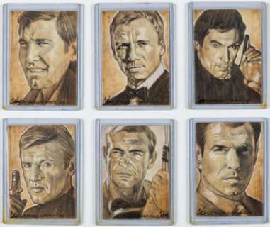 Cat Staggs - James Bond 007 Sketch Card Illustration Original Art Group of 6 (undated). (Total: 6 Original Art)