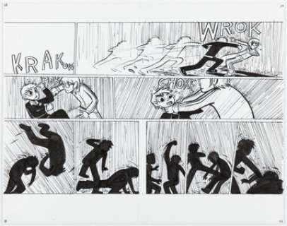 Bryan Lee O‘Malley Scott Pilgrim #2 - Scott Pilgrim vs. The World Double Page Spread 28-29 Original Art (Oni Press, 2005).