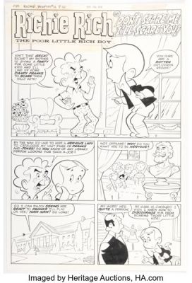 Ben Brown and Jacqueline Roettcher (team attributed) Richie Rich Jackpots #21 "Don’t Scare Me I’ll Scare You!" Complete 5-Page Story Original Art (Harvey, 1976). (Total: 10 Original Art) | Heritage