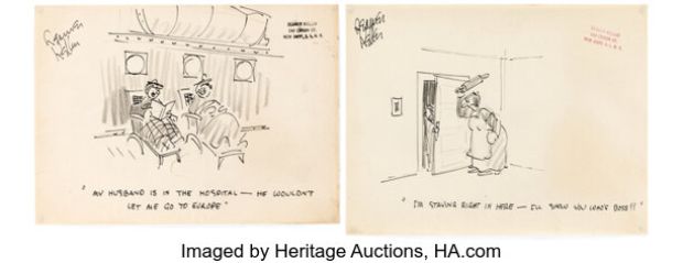 Reamer Keller - Single Panel Gag Cartoon Illustration Preliminaries Original Art Group of 10 (c. 1960s). (Total: 10 Original Art)