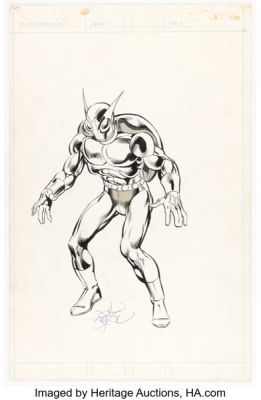 John Byrne and Joe Rubinstein The Official Handbook of the Marvel Universe #2 Beetle Illustration Original Art (Marvel, 1983). | Heritage