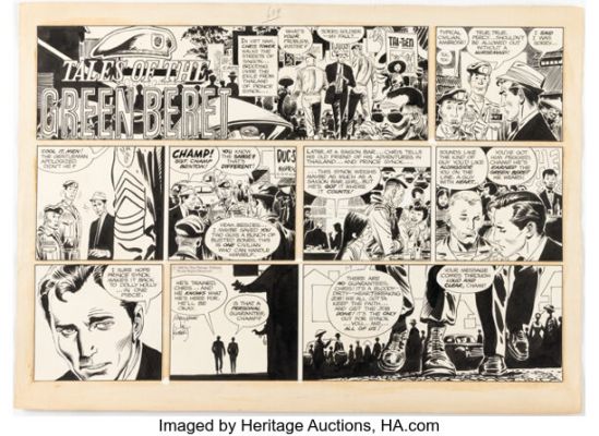 Joe Kubert Tales of the Green Beret Sunday Comic Strip Original Art dated 1-7-68 (Chicago Tribune, 1968). | Heritage