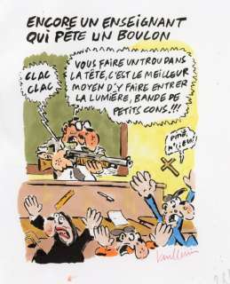 Vuillemin, Philippe - Dessin original + mise en couleur sur papier - Charlie Hebdo - Enseignement (2016) | Catawiki