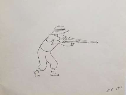 Tintin - Croquis préparatoire pour film d animation - Tintin Au Congo - (années 60) - Dessin d’animation original | Catawiki