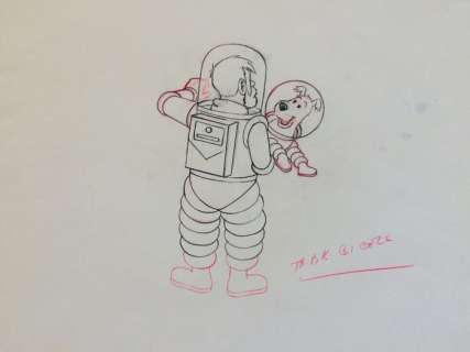 Tintin - Croquis préparatoire pour film d animation - Haddock/Milou - On a marché sur la lune - (années 60) | Catawiki
