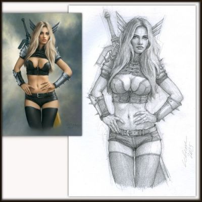 ILLYANA AND HER DECAPITATOR (MAGIK) - ORIGINAL PENCIL SKETCH - by Celina