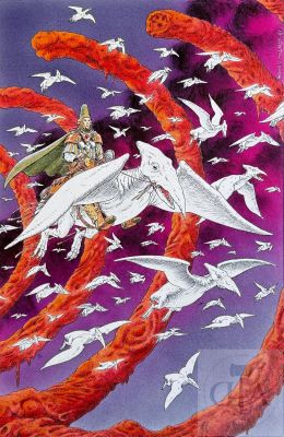 Bryan Talbot / Legends of Arzach. Illustration Originale Réalisée En Hommage À Moebius Pour Le Portfolio Hommage Édité En 1992. Superbe Qualité D’exécution Très Proche Du Style Du Maître Qui Illustre Le Héros En Plein Vol Chevauchant Son Ptéroïde. Aérographe, Aquarelle Et Encre de Chine. Signé Et Daté 1991. Pièce de Collection Très Rare Sur Le Marché Actuel. Tbe Un Coin Du Panneau Croqué, Taches Dans Le Bord Blanc. 30 X 45 Cm. | Lot 605 : + | Dagoty