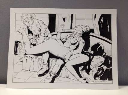 Biancaneve & i Sette Nani - Illustrazione Originale "..E son Sculacciate" firmata - Loose page | Catawiki