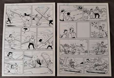 Jerom - 2x planches originales - Locomotief op hol (p.16) + De zwarte vlekken (p.17) - (début années ’70) | Catawiki