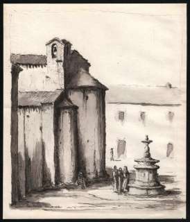Dulieu, Jean (Oort, Jan van) - Originele tekening - Dorpspleintje in Italië ( San Leo ) - (1956) | Catawiki