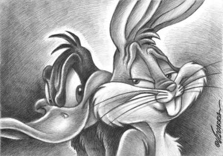Bugs Bunny and Daffy Duck - Looney Tunes - Original Drawing - Joan Vizcarra - Loose page - Pencil Art | Catawiki