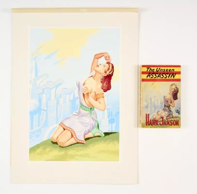 Lot 157 - The Unseen Assassin re-creation cover artwork (1980s) by Ron Turner from the Hank Janson paperback | Comic Book Auctions ltd