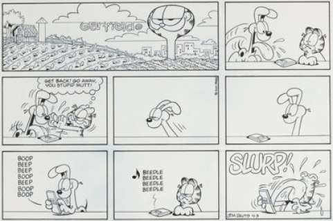 Jim Davis Garfield Sunday Comic Strip Original Art dated 4-3-11 (PAWS, 2011). | Heritage