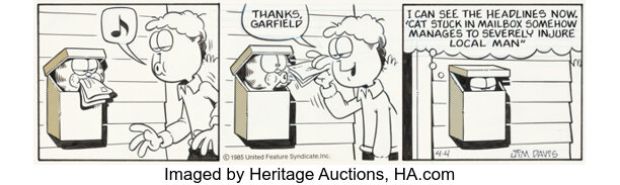 Jim Davis Garfield Daily Comic Strip Original Art dated 4-4-85 (United Feature Syndicate, 1985). | Heritage
