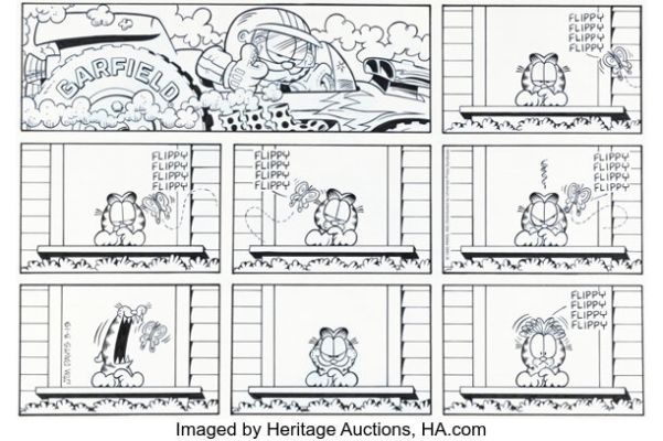 Jim Davis Garfield Sunday Comic Strip Original Art dated 3-19-95 (PAWS/Universal Press Syndicate, 1995). | Heritage