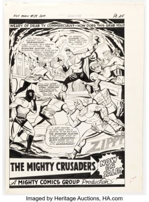 Paul Reinman Fly Man #39 Mighty Crusaders House Ad Illustration Original Art (Archie/Mighty Comics Group, 1966). | Heritage