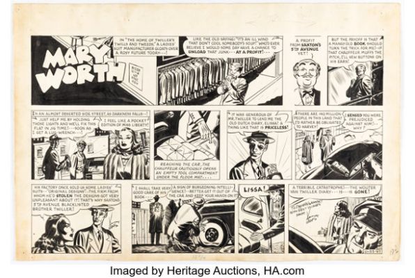 Ken Ernst Mary Worth Sunday Comic Strip Original Art dated 11-23-47 (Publishers Syndicate, 1947). | Heritage