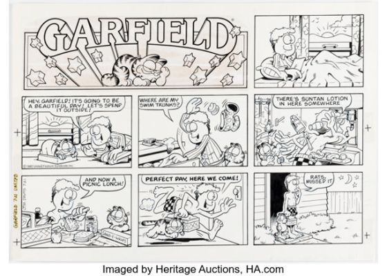 Jim Davis Garfield Sunday Comic Strip Original Art dated 7-21-85 (United Feature Syndicate, 1985). | Heritage