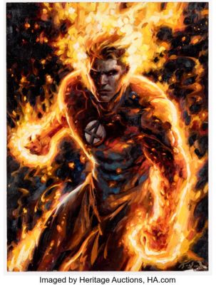 Kai Lun Qu Marvel Snap Human Torch Variant Card Art Painting Original Art (Nuverse, 2023). | Heritage