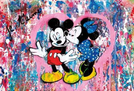 Mickey & Minnie - Tribute to Mr. Brainwash Art - Giclée Signed By Meb Dessin - Canvas Edition | Catawiki