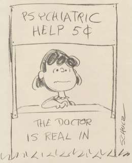 220: Schulz Lucy Psychiatrist booth original comic art | Russ Cochran