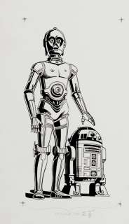 Russ Manning - star wars sunday comic strip title block illustration (c3po and r2d2 used for just the 2nd and 3rd earliest sundays! ) 1979