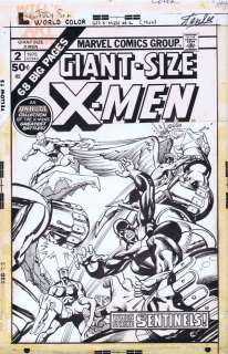 Gil Kane Klaus Janson - giant size x-men 2 cover (marvel, 1975) early team battle sentinels