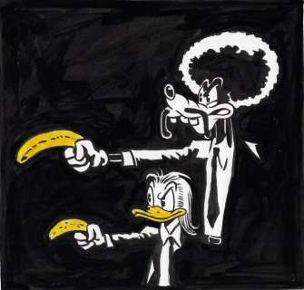 Tony Fernandez, Disney Artist | Donald Duck & Goofy inspired by Pulp Fiction - Original Painting - Signed by Tony Fernandez | Catawiki