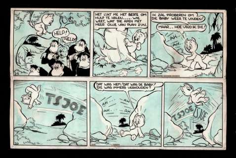 Marten Toonder En Toonder Studio’s | Bommel en Tom Poes - Strook 25 en 26 - Tom Poes en M’Baby - 2 Opeenvolgende originele stroken KZV (Kleine Zondagsvriend) - Page volante - (1948/1949) | Catawiki