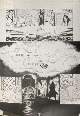 DESSIN ORIGINAL DE CHRISTIAN PATY POUR LA GESTE DES CHEVALIERS DRAGONS PLANCHE LE PARCOURS DU NAVIRE | Pulp’s