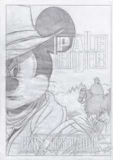 Jaume Esteve, Disney Artist | Mickey Mouse Inspired by Clint Eastwood in Palie Rider - Original sketch - Signed by Jaume Esteve - Pencil Art | Catawiki