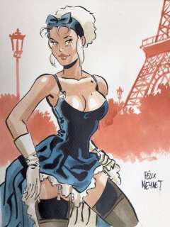 Meynet, Félix | Meynet, Félix - Dessin original couleur - Mirabelle coquine Ã  Paris | Catawiki