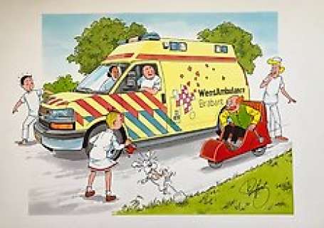 Paul Geerts | Suske en Wiske - Paul Geerts - tekening in kleur voor WensAmbulance Brabant - zeer groot formaat (39,5 * 55 cm) (2011) | Catawiki