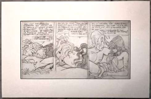 Yslaire (Bernard Hislaire) | Yslaire - Sambre / Samber - Originele potloodtekening op board voor een strip - Bedscène met Samber en Julie - (1988/1990) | Catawiki