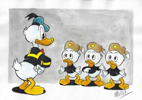 Millet | Huey, Dewey, Louie & Donald Duck - Millet - Original Drawing | Catawiki