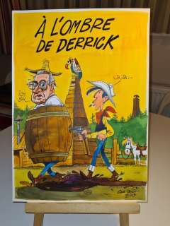Christian Jacot - Hommage Ã  Morris | Jacot, Christian - Dessin original Lucky Luke - "A L’ombre de Derrick" en hommage Ã  Morris et Goscinny - (2003) | Catawiki