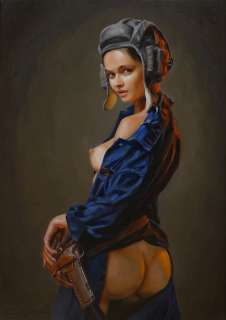 A. Cayuela | Cayuela, A. - Original drawing - Fighter Pilot Girl - Size: 46 x 65 cm. | Catawiki