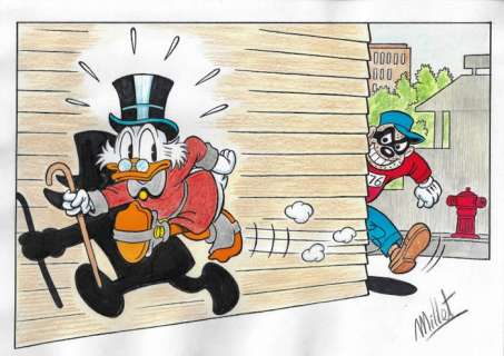 Millet | Scrooge McDuck & The Beagle Boys - Original Drawing - Millet - Size: 21 x 29,5 cm | Catawiki