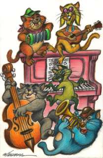 Joan Vizcarra | The Alley Cats Band [Aristocats] - Original Drawing - Joan Vizcarra - 50 x 32 cm - Pencil Art | Catawiki