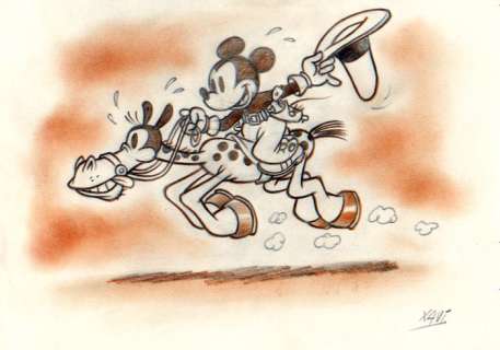 Xavi (Xavier Vives Mateu) | Mickey Mouse - Dibujo original - rider Mickey cowboy - XAVI - (2022) | Catawiki
