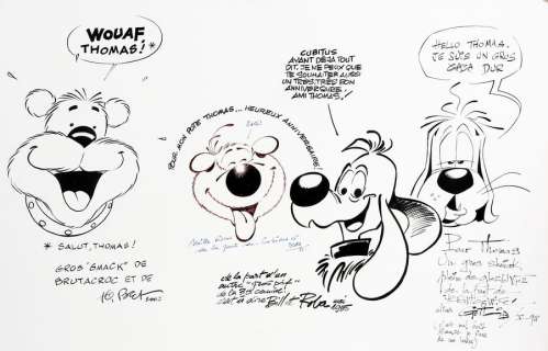 Roba – Gotlib – Tibet – Dupa - Lot 371 - Ensemble de 4 illustrations signées et dédicacées sur carton. On y retrouve Gotlib et son Gai-Luron, dessin à l’encre de Chine, daté de 1998. Roba et son Bill, dessin à l’encre de Chine, daté de mai 1995. Tibet et son Brutacroc, dessin à l’encre de Chine, daté de 2002. Dupa et son Cubitus, […]
