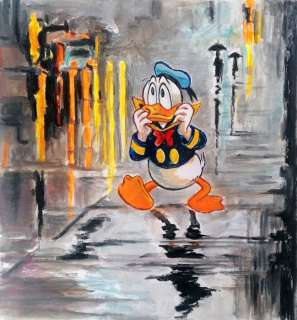 Tony Fernandez, Disney Artist | Donald Duck In A Rainy Evening - Original Painting - Tony Fernandez Signed - Original Acrylic Art - No reserve price! | Catawiki
